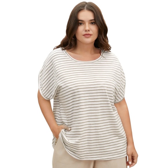 Bloomchic 6X Tshirt Womens Size 30 Stripe Cotton Neutral Petal Short Sleeve - Picture 1 of 12